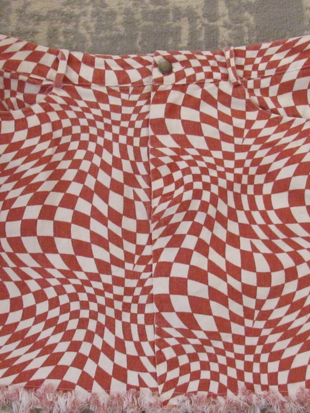 Le Lis Denim Mini Skirt Red and White Checker Size M